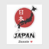Japan kaart met rode zon decoratie sticker (Vel)