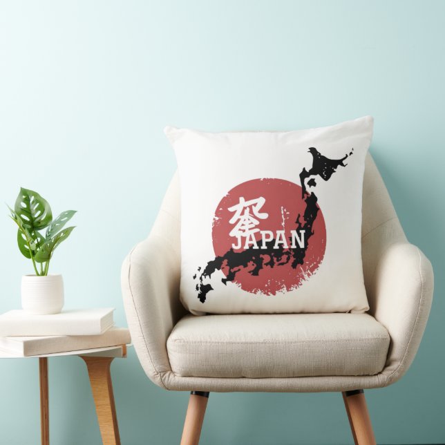 Japan Kaart Sierkussen – Red Sun & Kanji Kussen (Stoel)
