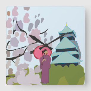 Japan Kersenbloesem Geisha Kimono Vierkante Klok
