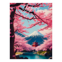 Japan Kersenbloesem op Reisposter van de Mount Fuj