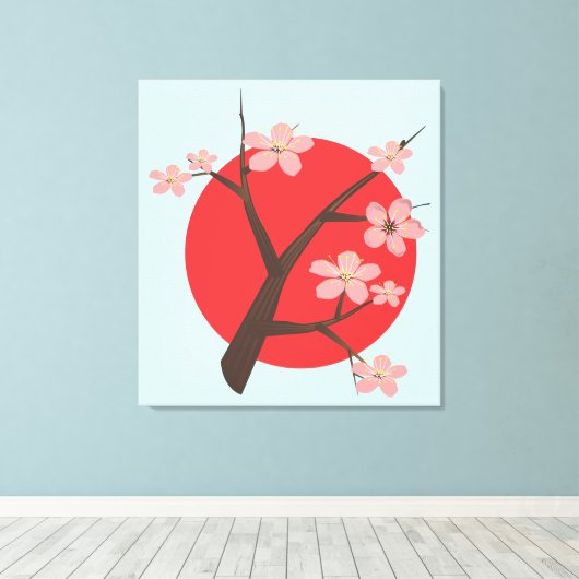 Japan kersenbloesem sakura tak bloemenprint canvas afdruk (Insitu (Houten vloer))