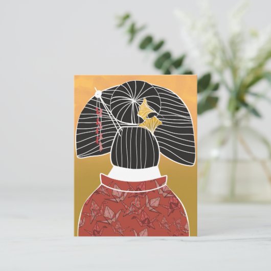 Japan Kimono Yukata Shrine geïllustreerd Briefkaart (Staand voorkant)