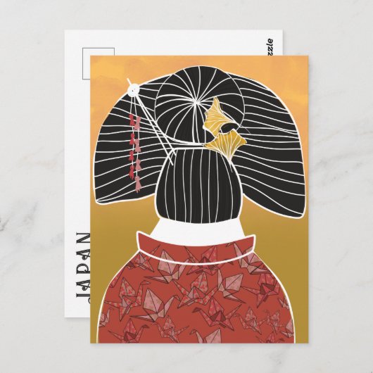 Japan Kimono Yukata Shrine geïllustreerd Briefkaart (Voorkant / Achterkant)