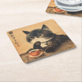  japan kunst schattige kat met een kopje koffie kartonnen onderzetters (Schuin)