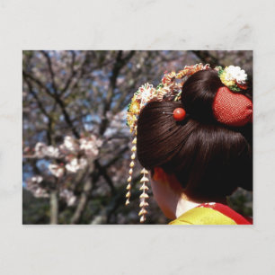 Japan, Kyoto. Achteraanzicht close-up van geisha's Briefkaart