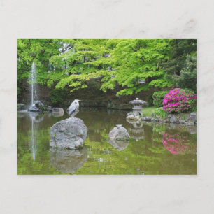 Japan, Kyoto. Heron in verse groene bladeren Briefkaart