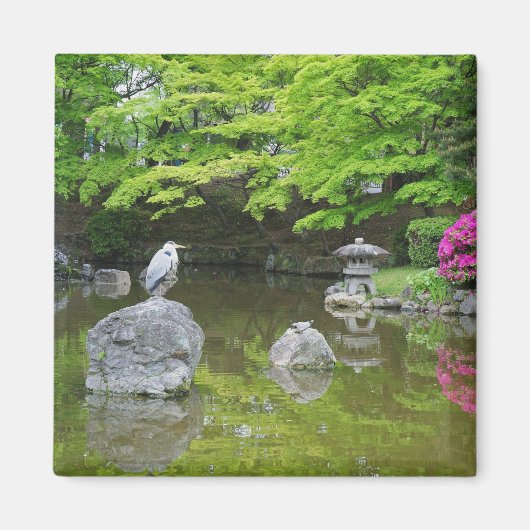 Japan, Kyoto. Heron in verse groene bladeren Magneet (Voorkant)