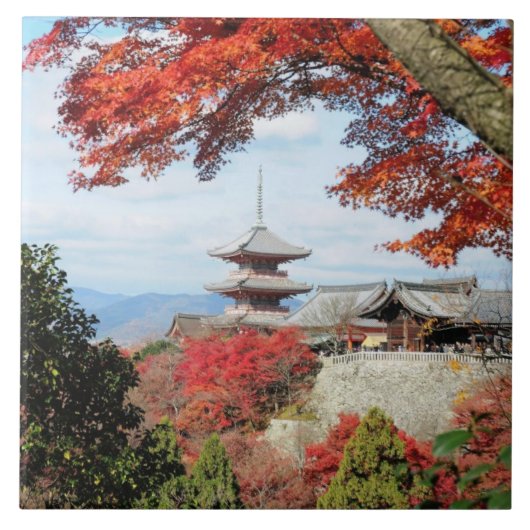 Japan, Kyoto. Kiyomizu-tempel in de herfstkleur Tegeltje (Voorkant)