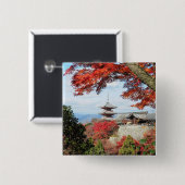 Japan, Kyoto. Kiyomizu-tempel in de herfstkleur Vierkante Button 5,1 Cm (Voorkant /achterkant)