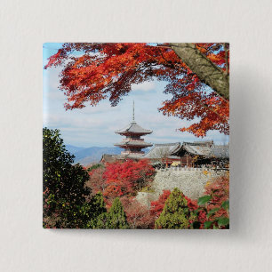Japan, Kyoto. Kiyomizu-tempel in de herfstkleur Vierkante Button 5,1 Cm