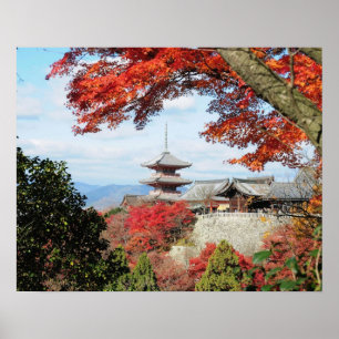 Japan, Kyoto. Kiyomizu tempel in herfstkleuren Poster