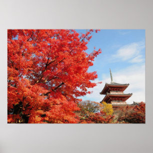 Japan, Kyoto. Kiyomizu tempel in herfstkleuren Poster
