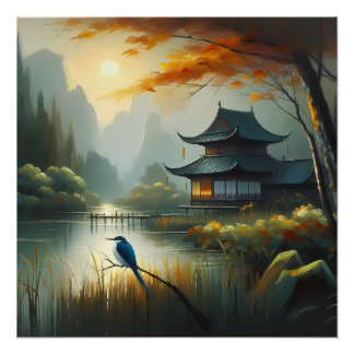 Japan Lake Bird 1 - Canvas Perfect Poster