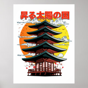 japan , land van de logo van de zonnetempel poster