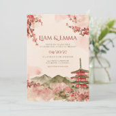 Japan Landschap Berg Sakura Bruiloft Kaart (Staand voorkant)
