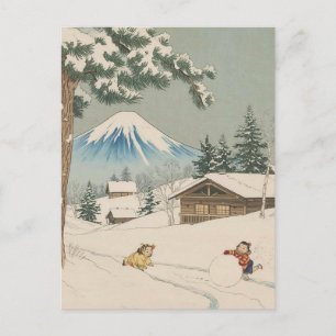 Japan landschap in de winter -ukoy-e stijl feestdagenkaart