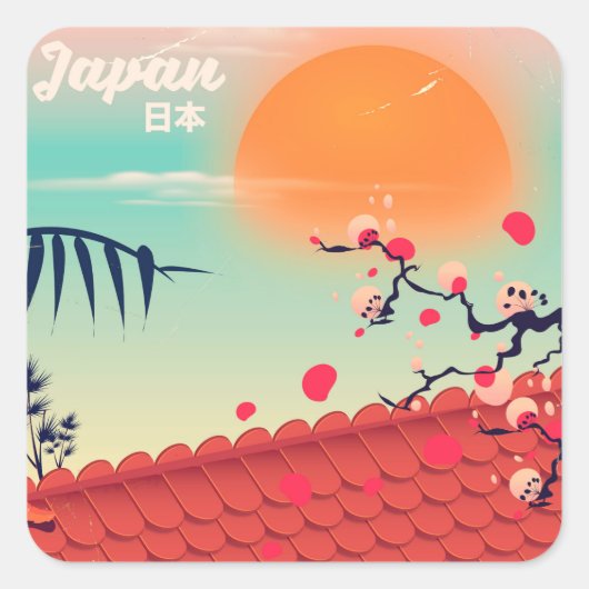 Japan landschap reisposter vierkante sticker (Voorkant)