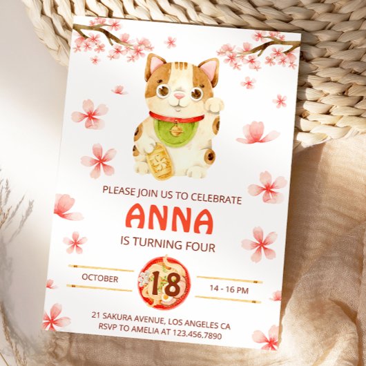 Japan Lucky Cat Kersenbloesem Kaart
