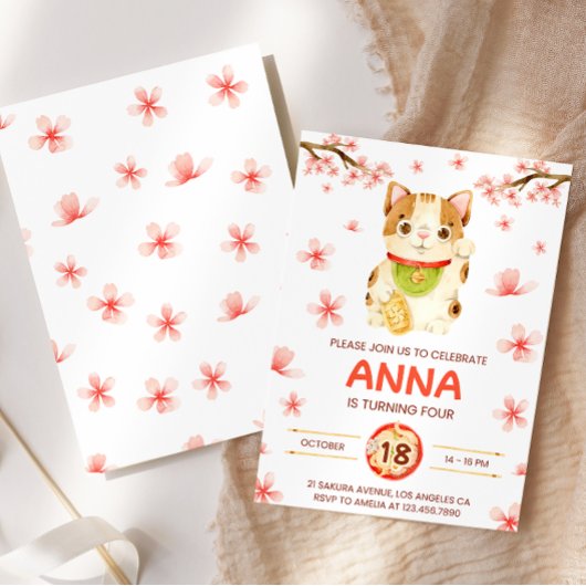 Japan Lucky Cat Kersenbloesem Kaart