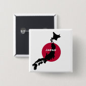 Japan - Map Silhouette en Markering Vierkante Button 5,1 Cm (Voorkant /achterkant)