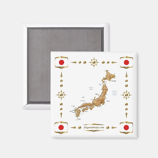 Japan Map + Vlaggen Magnet (Voorkant / Achterkant)