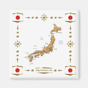 Japan Map + Vlaggen Magnet