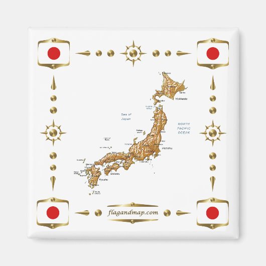 Japan Map + Vlaggen Magnet (Voorkant)
