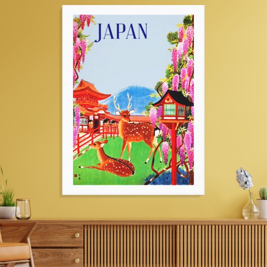 Japan met Deer Canvas Afdruk (Insitu (Woonkamer))