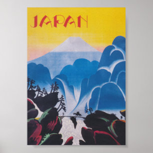 Japan Mount Fuji Colorful Vintage Travel Poster