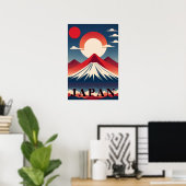 Japan Mount Fuji Geometric Travel Red Sun Poster (Thuiskantoor)