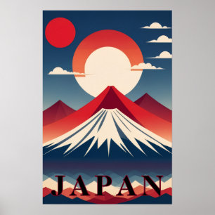 Japan Mount Fuji Geometrische Reis Rode Zon Poster