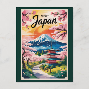 Japan Mount Fuji Illustratie Reis Kunst Vintage Briefkaart