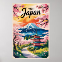 Japan Mount Fuji Illustratie Reis Kunst Vintage