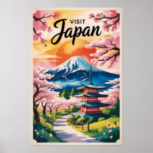 Japan Mount Fuji Illustratie Reis Kunst Vintage Poster
