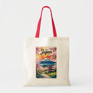 Japan Mount Fuji Illustratie Reis Kunst Vintage Tote Bag