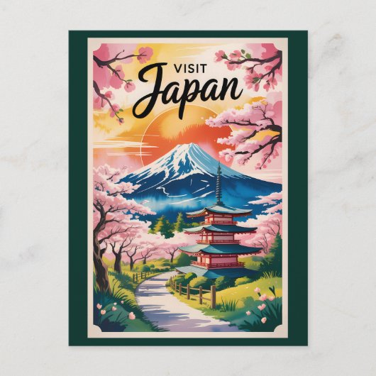 Japan Mount Fuji Illustration Travel Art Vintage Briefkaart (Voorkant)