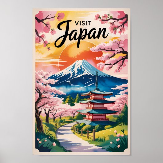 Japan Mount Fuji Illustration Travel Art Vintage Poster (Voorkant)