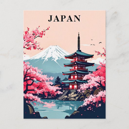 Japan Mount Fuji, Pagoda, and Cherry Blossom Briefkaart (Voorkant)