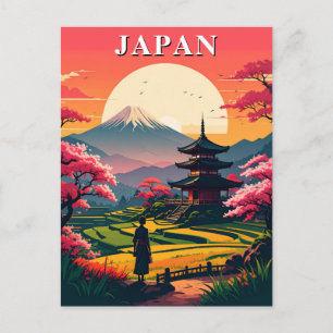 Japan Mount Fuji, Pagoda Cherry Blossoms  Briefkaart
