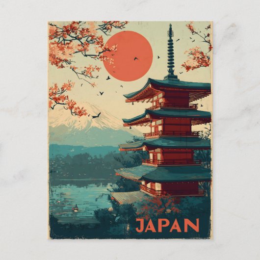 Japan Mount Fuji Pagoda vintage Briefkaart (Voorkant)