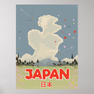 Japan Mount Fuji vintage stijl cartoon Poster