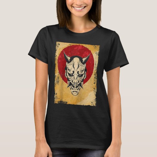 Japan Oni Mask Fighter Japanese Retro Raglan T-shirt (Voorkant)