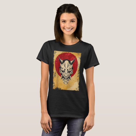 Japan Oni Mask Fighter Japanese Retro Raglan T-shirt (Voorkant volledig)