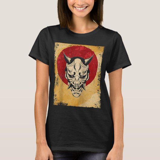 Japan Oni Masker Fighter Japanse Retro Raglan T-shirt (Voorkant)
