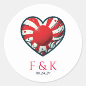 Japan Paar Hart Bruiloft Ronde Sticker (Voorkant)