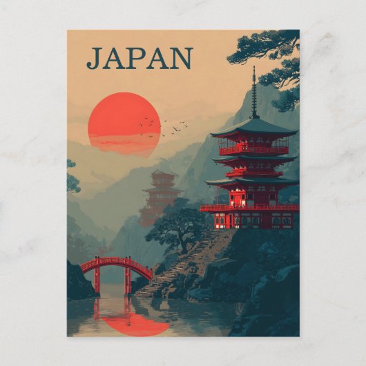 Japan Pagode vintage Briefkaart (Voorkant)