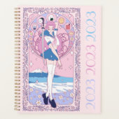 Japan Pink Anime Schoolgirl Art Nouveau Illustrato Planner (Voorkant)