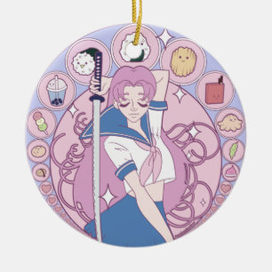 Japan Pink Anime Schoolgirl Art Nouveau Keramisch Ornament