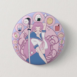 Japan Pink Anime Schoolgirl Art Nouveau Ronde Button 5,7 Cm