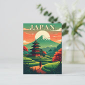 Japan Retro Travel Pagoda and Mount Fuji Briefkaart (Staand voorkant)